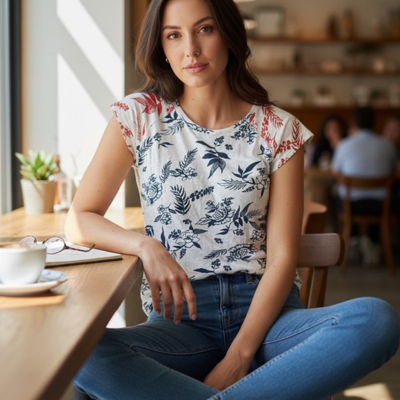 Lucky Brand Tops - Lucky Brand two tone floral tee xs